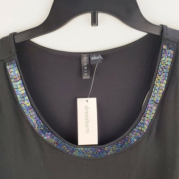 Dress Barn Black Beaded Neck Flowy Tank Top Large - Picture 2 of 4